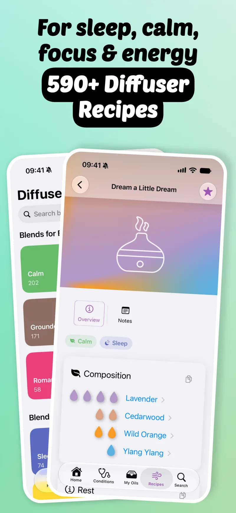 590+ Diffuser Recipes: Dream a Little Dream blend with Lavender, Cedarwood, Wild Orange and Ylang Ylang